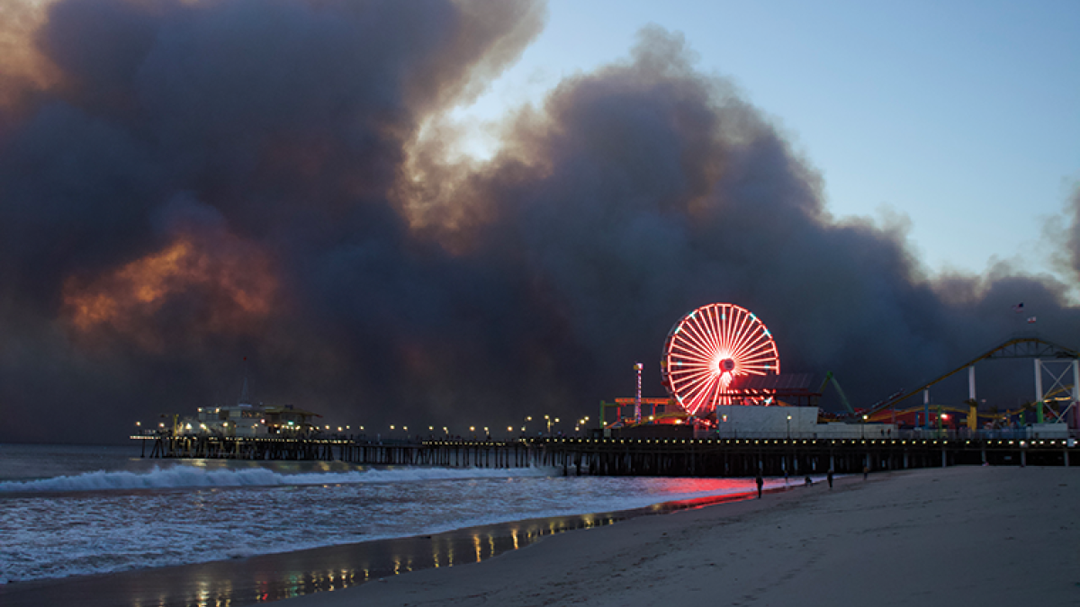 The view from Santa Monica looking north towards the Palisades fire demonstrating the magnitude of the blaze.
