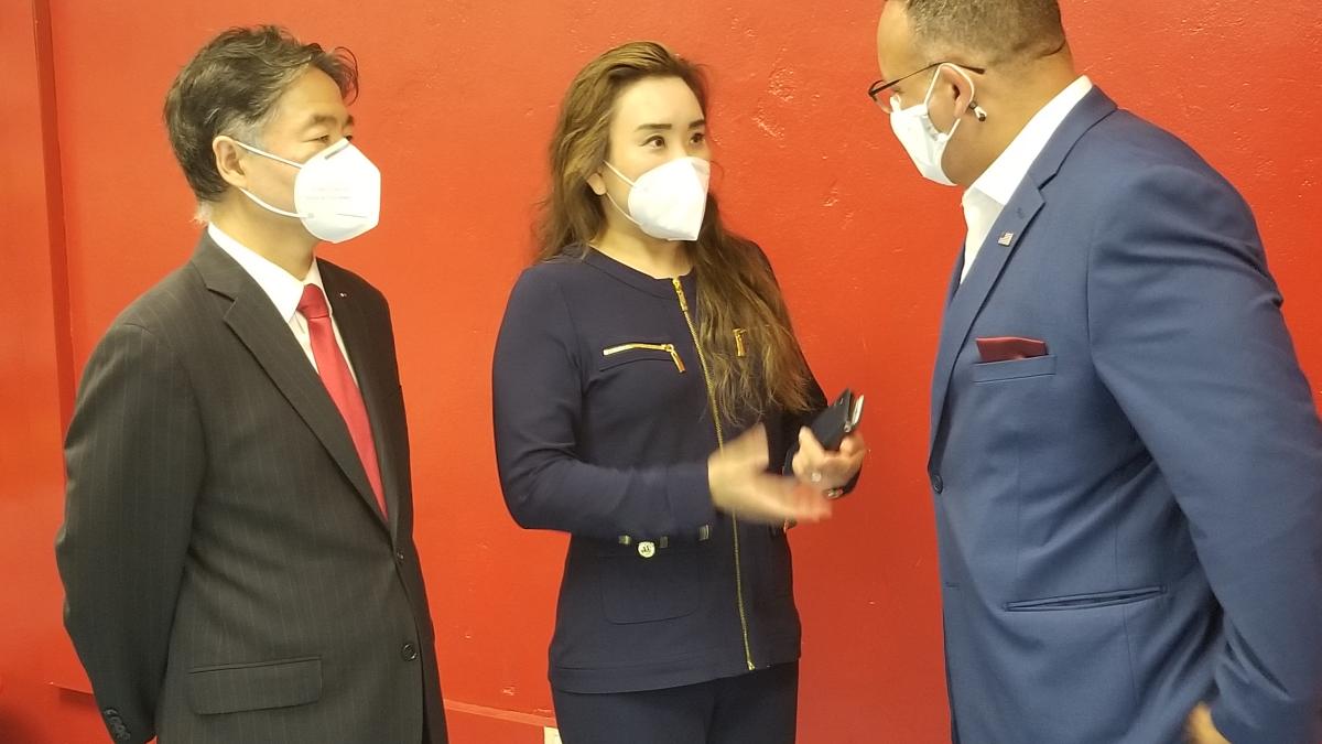 Rep Lieu, Betty Lieu and Secretary Cardona