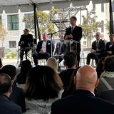 Congressman Lieu addresses a crowd at the West LA VA